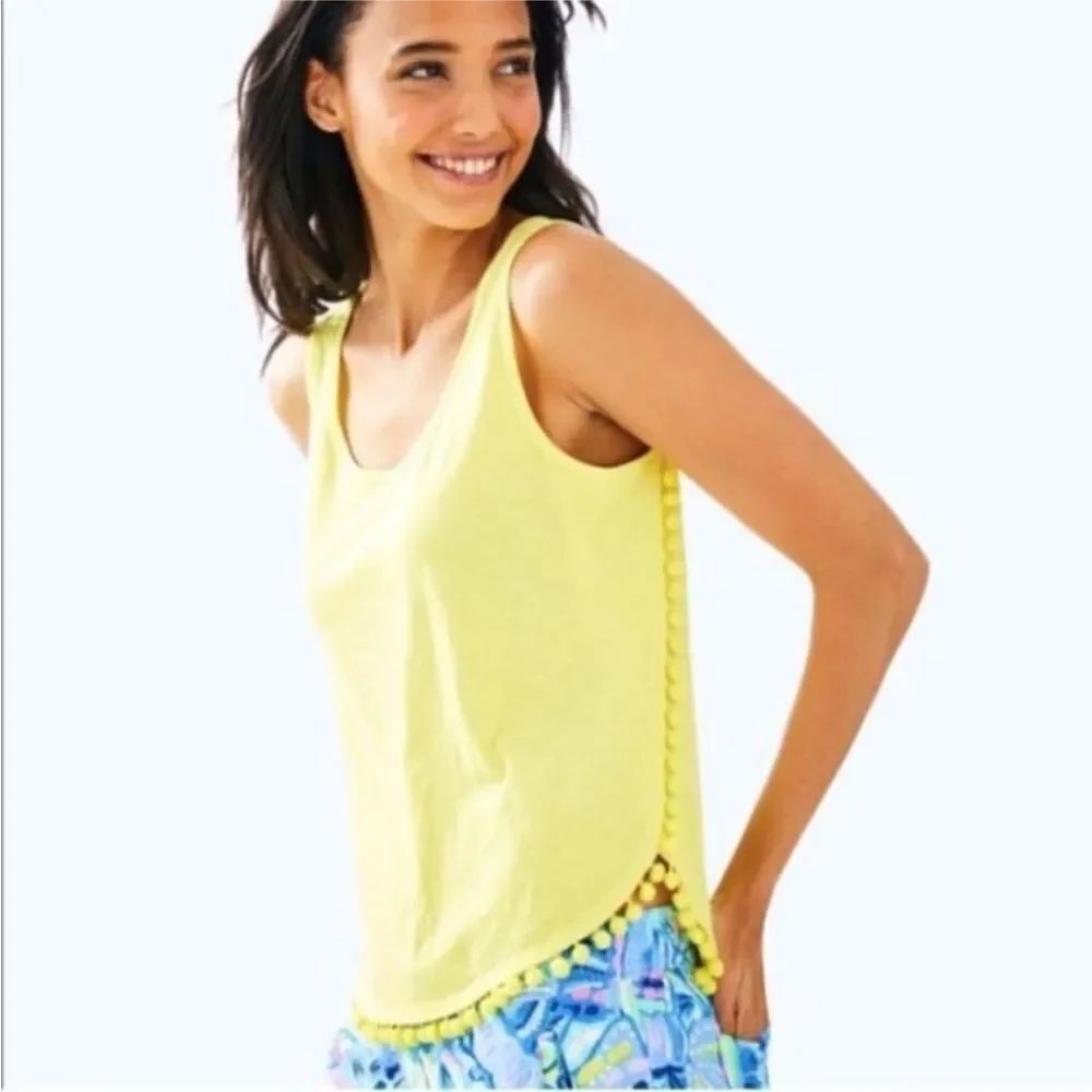 LILLY PULITZER | McKee Lemon Yellow Sleeveless Tank Top Pom Trim Women’s X-Small
